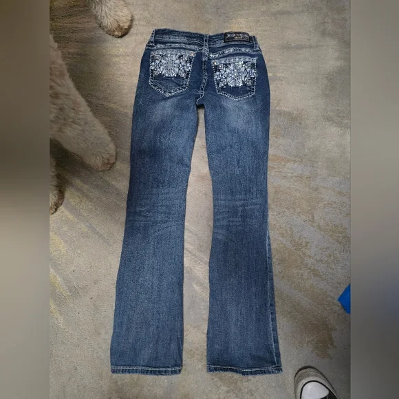 Grace in LA Women's Dark Blue Embroidered Boot Cut Jeans - Picture 8 of 12